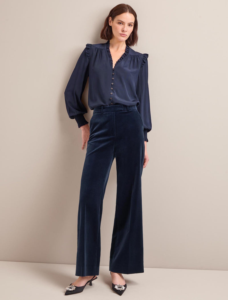 Taylor Velvet Wide Leg Trouser - Navy