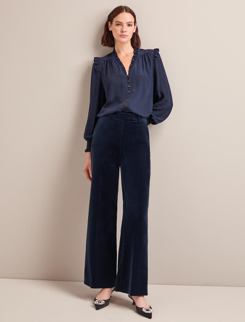 Taylor Velvet Wide Leg Trouser - Navy