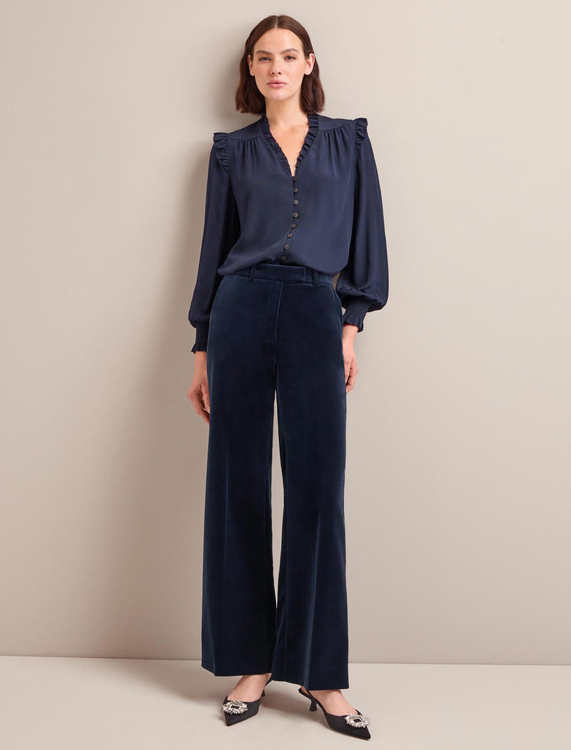 Taylor Velvet Wide Leg Trouser - Navy