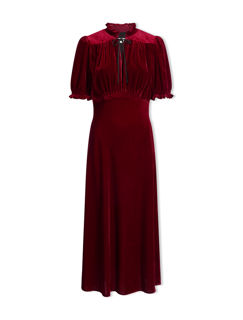 Irina Bias Cut Velvet Maxi Dress - Red