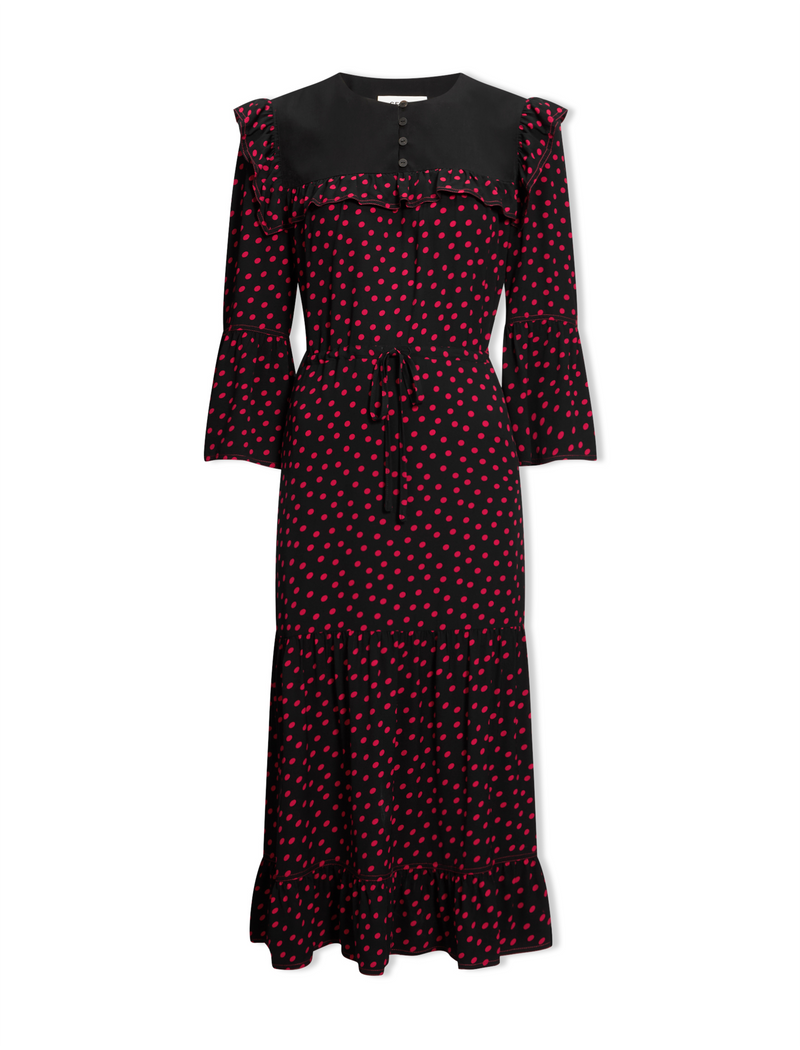 Celia Midi Dress - Black Red Polka Dot Print