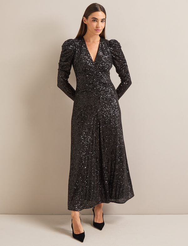 Ophelia Bias Cut Sequin Maxi Dress - Black