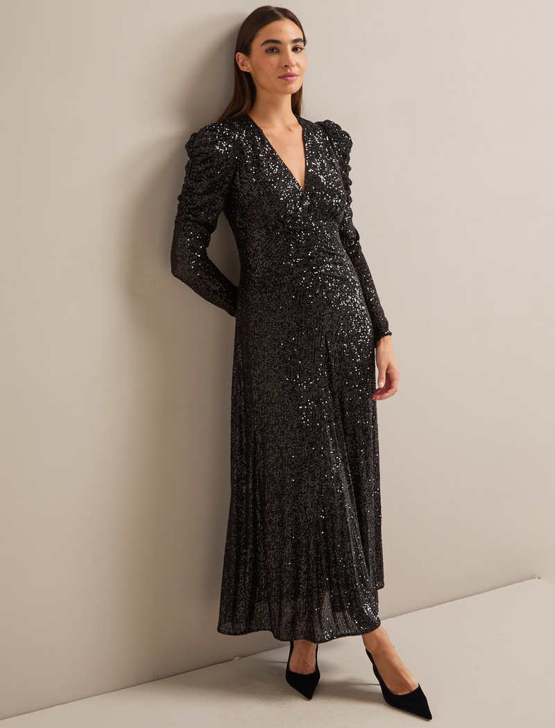Ophelia Bias Cut Sequin Maxi Dress - Black