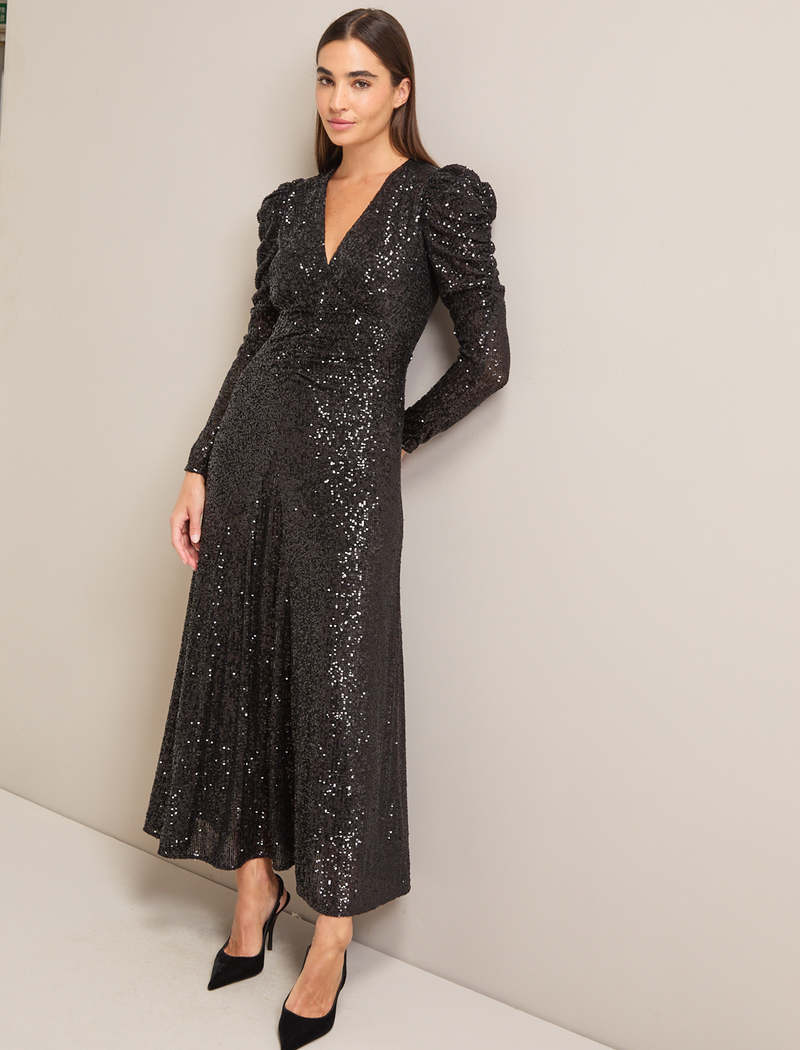 Ophelia Bias Cut Sequin Maxi Dress - Black