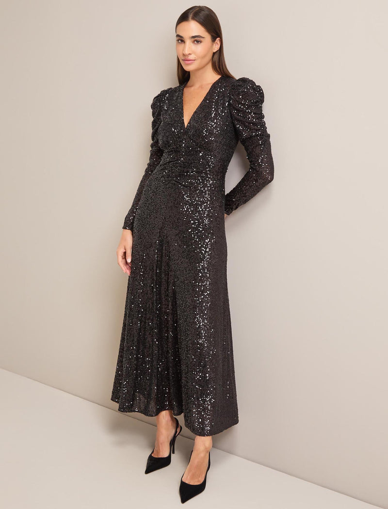 Ophelia Bias Cut Sequin Maxi Dress - Black