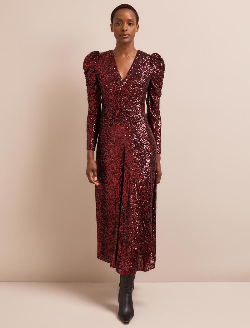 Ophelia Bias Cut Sequin Maxi Dress - Burgundy