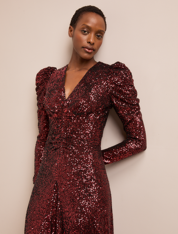 Ophelia Bias Cut Sequin Maxi Dress - Burgundy