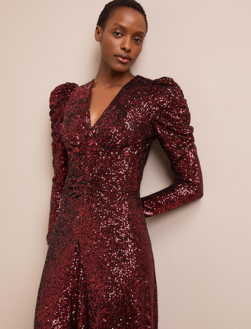 Ophelia Bias Cut Sequin Maxi Dress - Burgundy