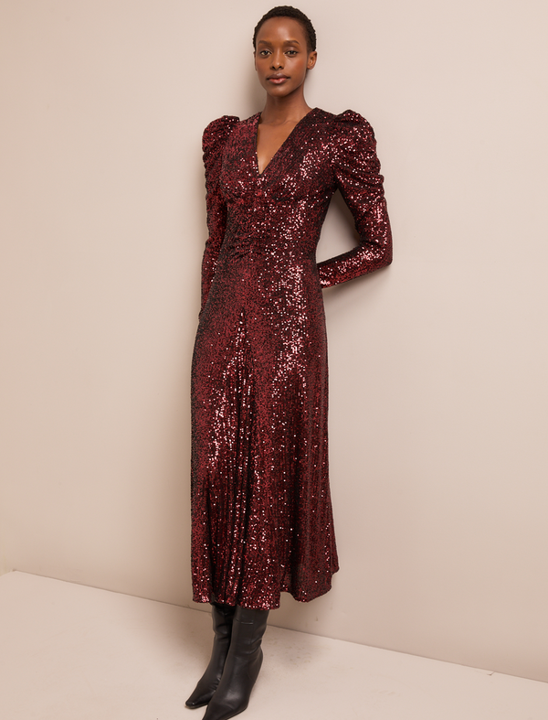 Ophelia Bias Cut Sequin Maxi Dress - Burgundy
