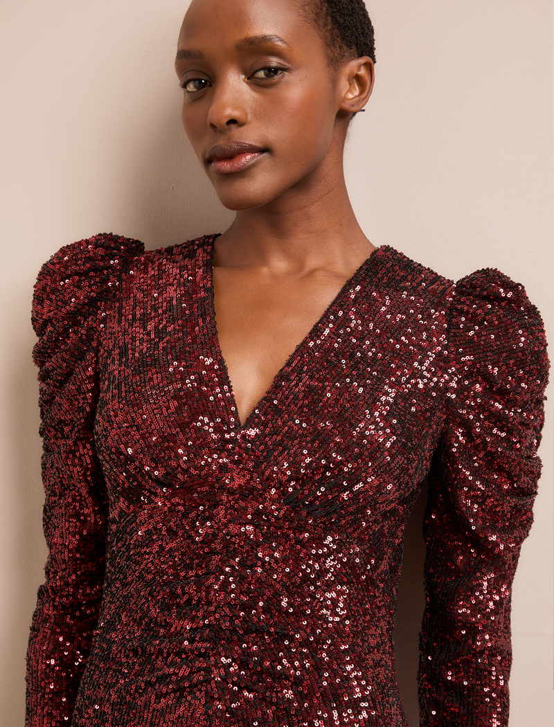 Ophelia Bias Cut Sequin Maxi Dress - Burgundy