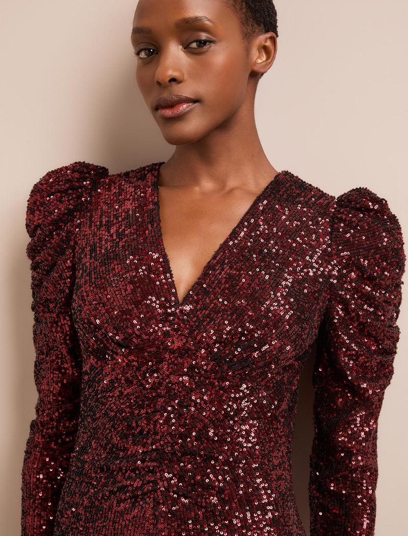 Ophelia Bias Cut Sequin Maxi Dress - Burgundy
