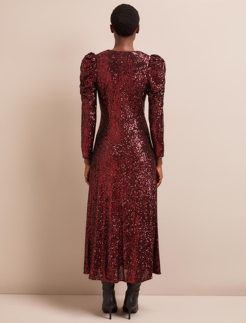 Ophelia Bias Cut Sequin Maxi Dress - Burgundy
