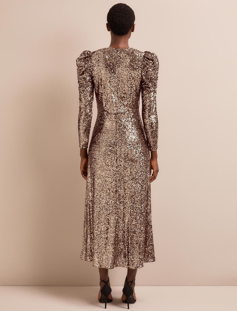 Ophelia Bias Cut Sequin Maxi Dress - Gold