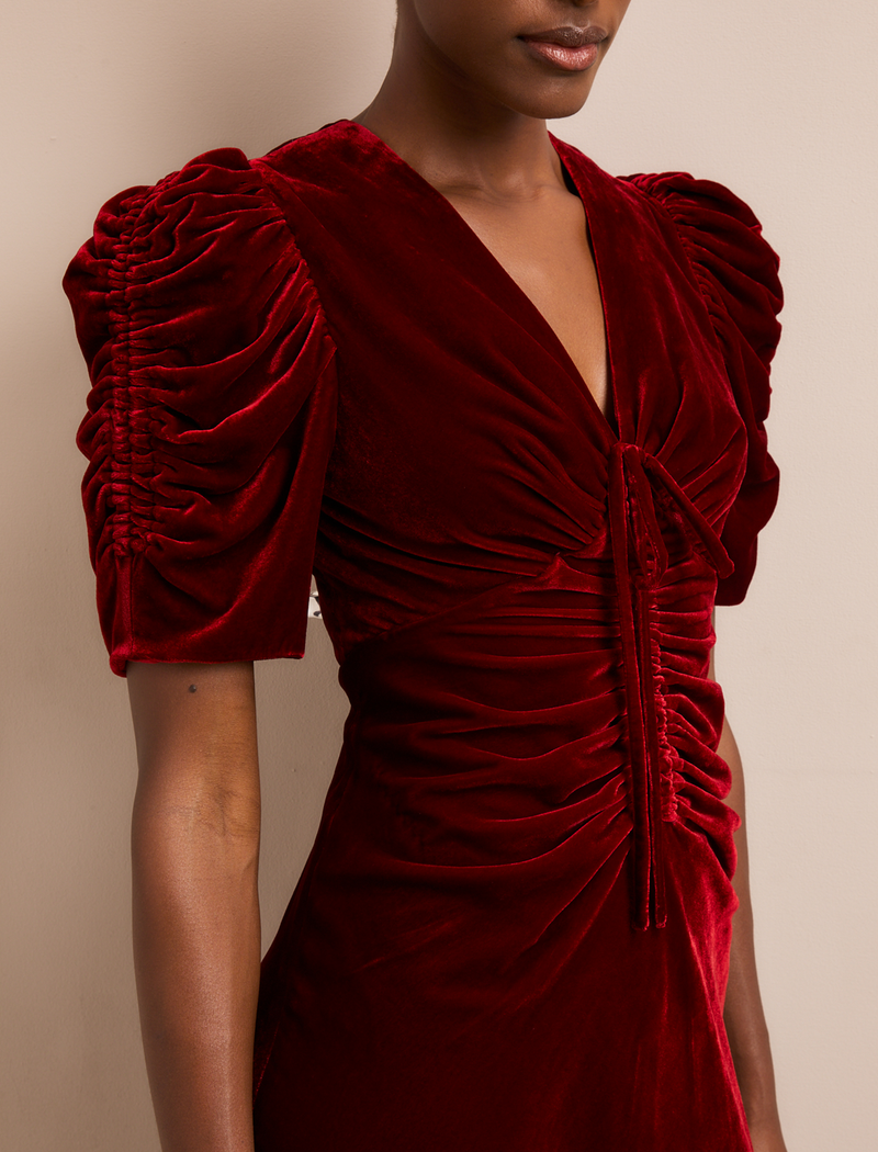 Ophelia Bias Cut Velvet Maxi Dress - Red