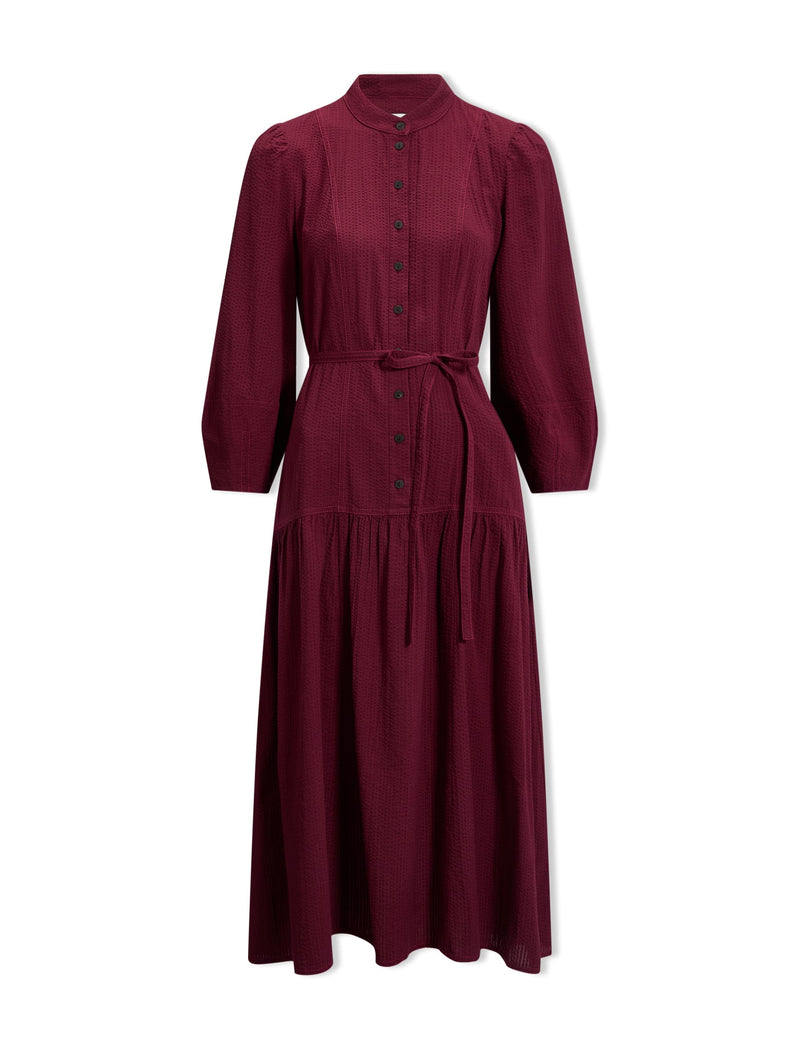 Elsie Seersucker Maxi Dress  - Burgundy