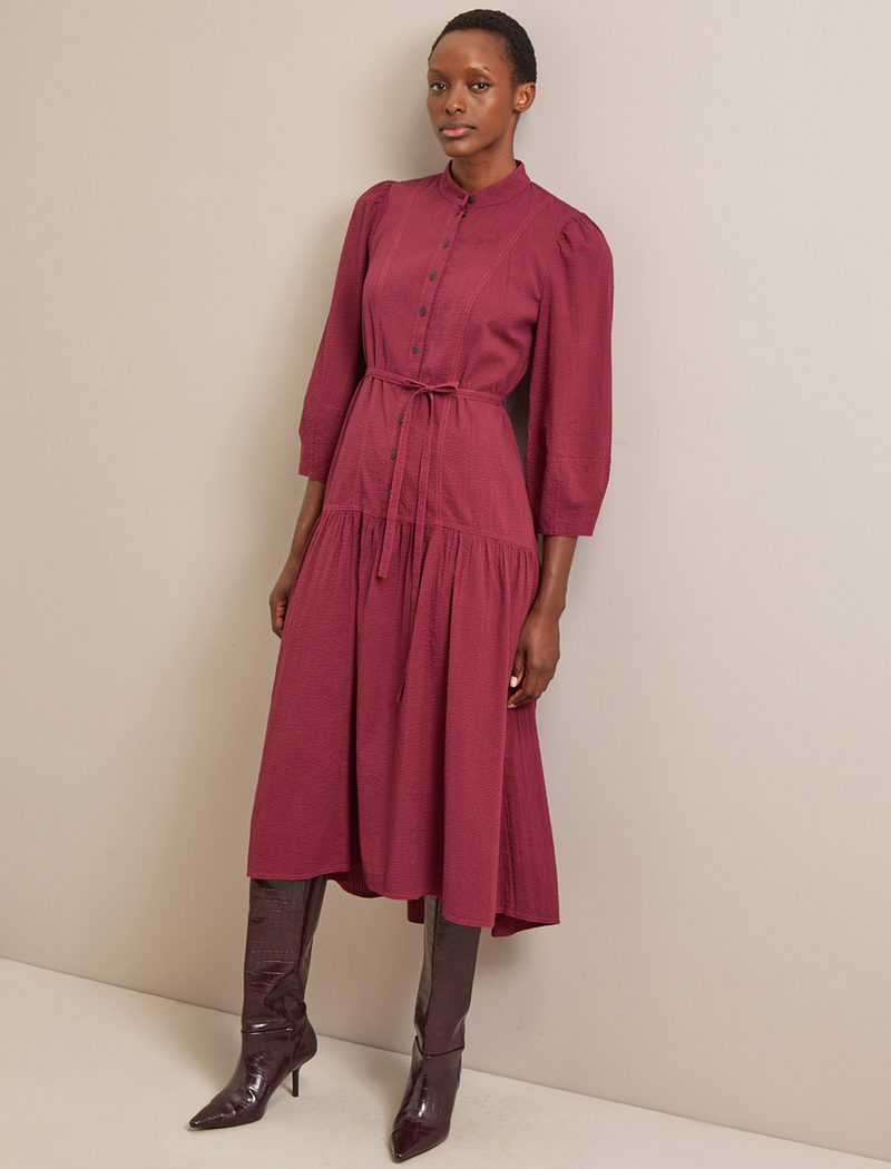 Elsie Seersucker Maxi Dress  - Burgundy