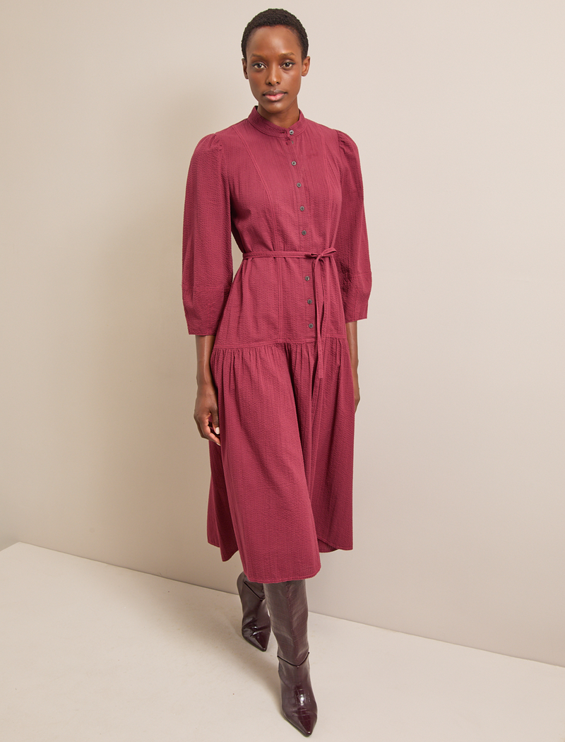 Elsie Seersucker Maxi Dress  - Burgundy