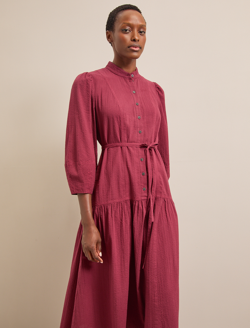 Elsie Seersucker Maxi Dress  - Burgundy