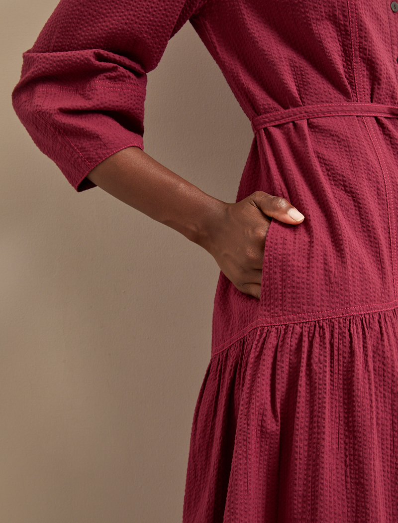 Elsie Seersucker Maxi Dress  - Burgundy