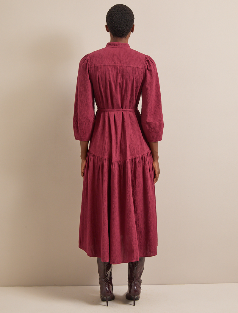 Elsie Seersucker Maxi Dress  - Burgundy