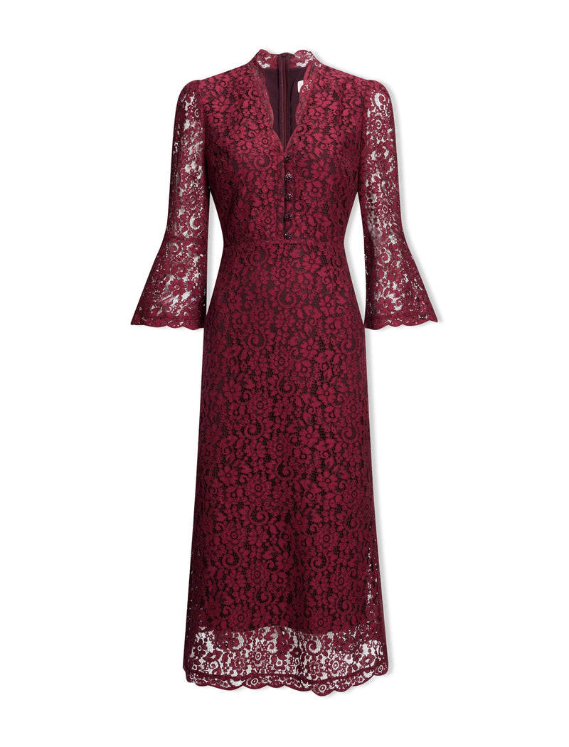 Adeline Lace Maxi Dress - Burgundy