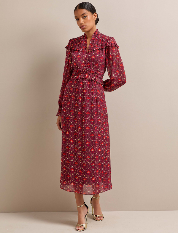 Arabella Fil Coupé Maxi Dress - Rust Burgundy Carnation Print