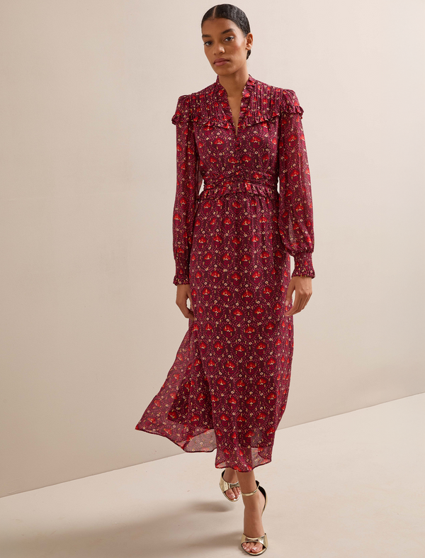 Arabella Fil Coupé Maxi Dress - Rust Burgundy Carnation Print