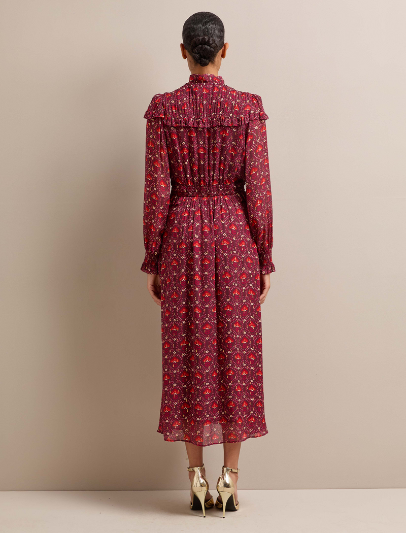 Arabella Fil Coupé Maxi Dress - Rust Burgundy Carnation Print