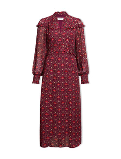 Arabella Fil Coupé Maxi Dress - Rust Burgundy Carnation Print