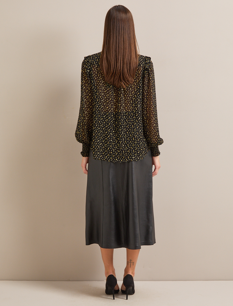 Stella Fil Coupé Blouse - Black Cream Polka Dot Print