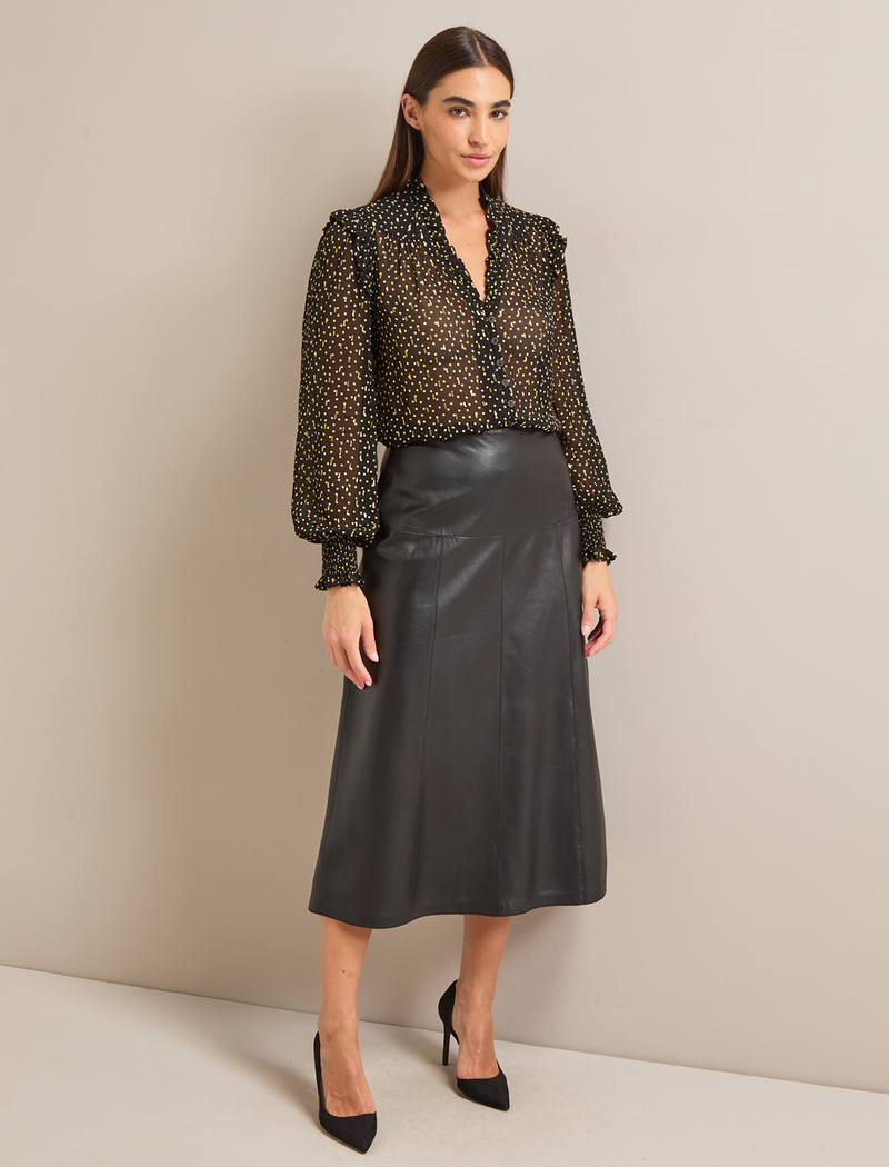 Stella Fil Coupé Blouse - Black Cream Polka Dot Print