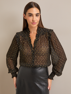 Stella Fil Coupé Blouse - Black Cream Polka Dot Print