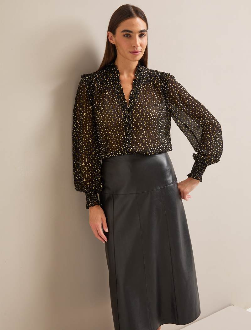 Stella Fil Coupé Blouse - Black Cream Polka Dot Print