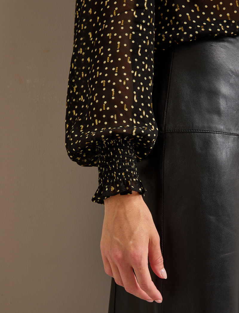 Stella Fil Coupé Blouse - Black Cream Polka Dot Print