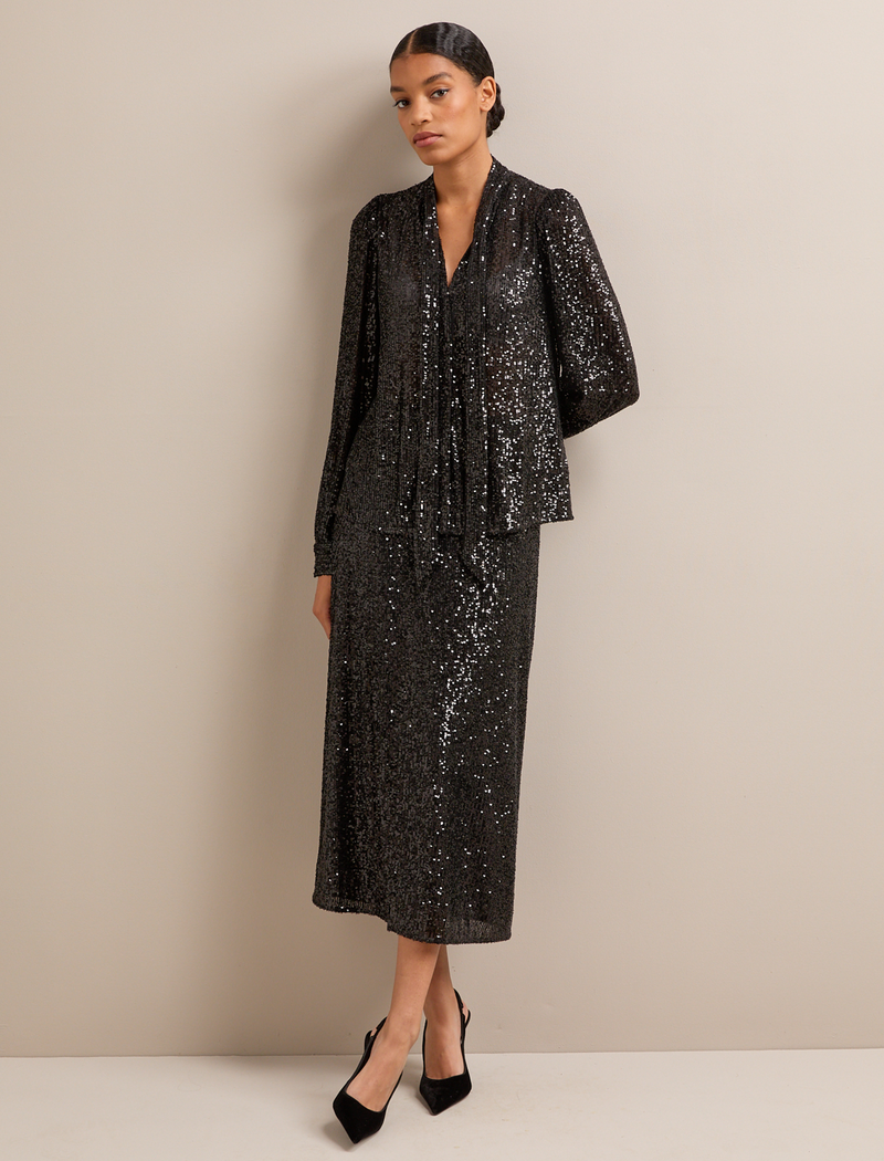 Elara Sequin Blouse - Black