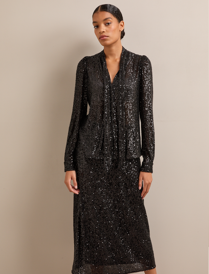 Elara Sequin Blouse - Black