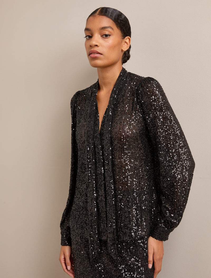 Elara Sequin Blouse - Black