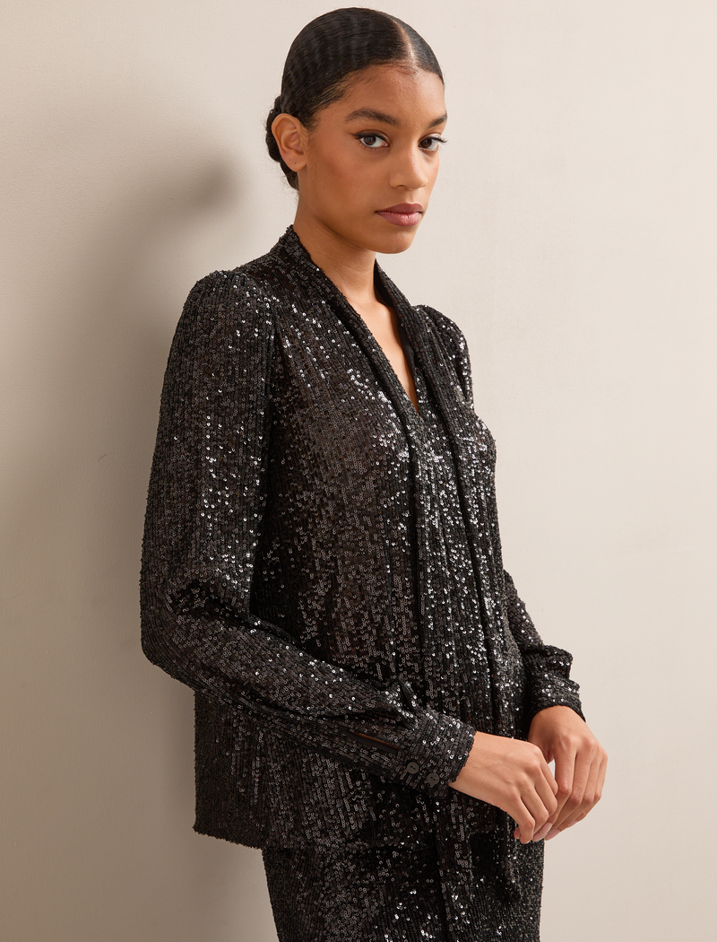 Elara Sequin Blouse - Black