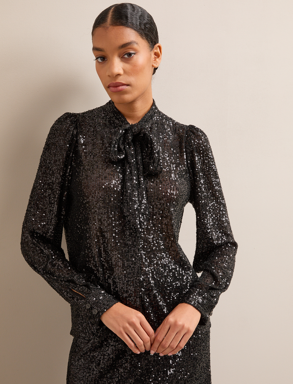 Elara Sequin Blouse - Black