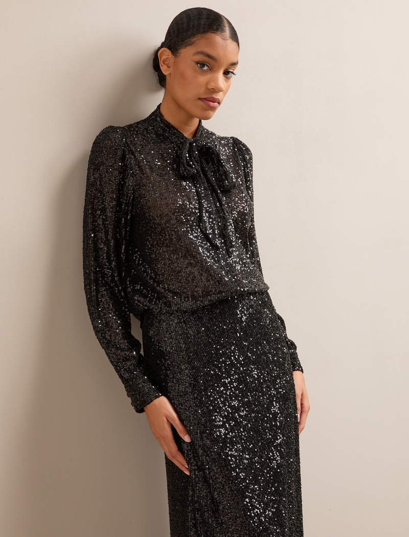 Elara Sequin Blouse - Black