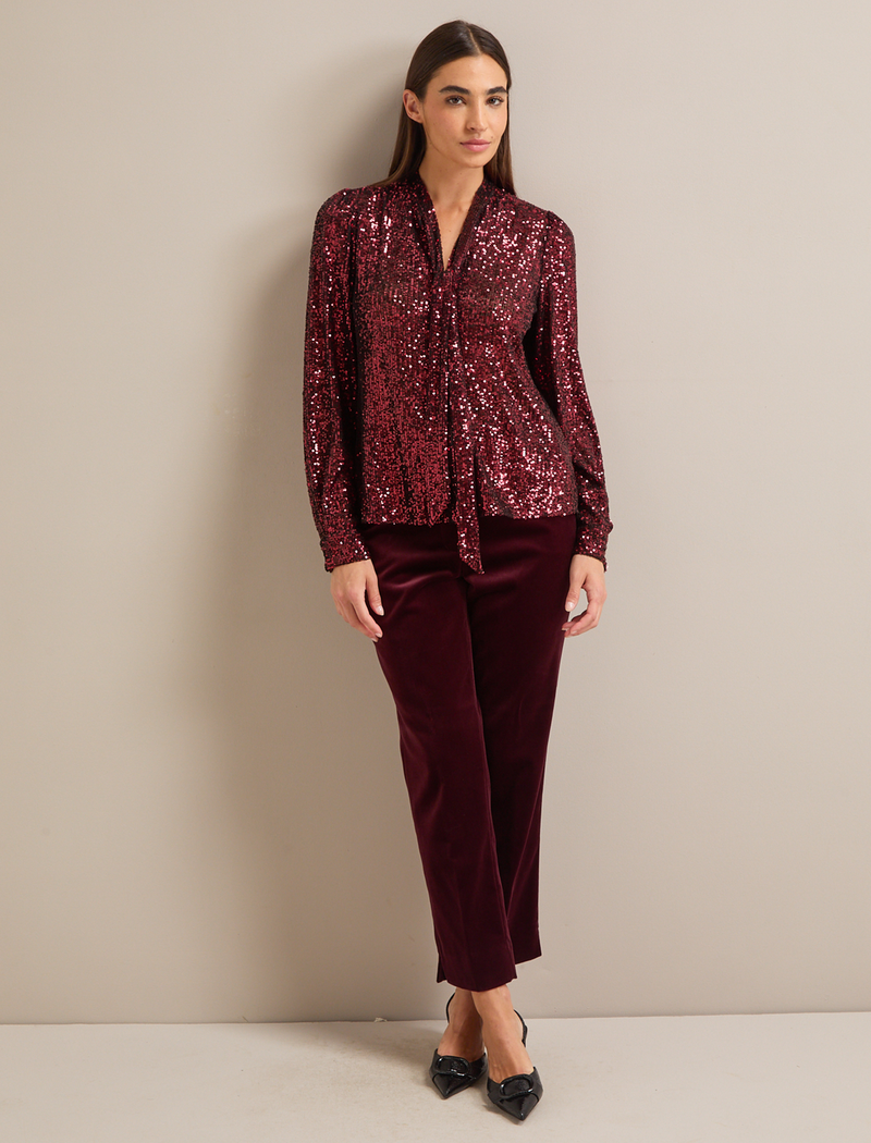 Elara Sequin Blouse - Burgundy