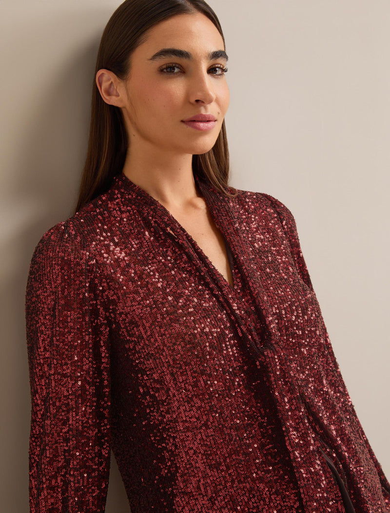 Elara Sequin Blouse - Burgundy