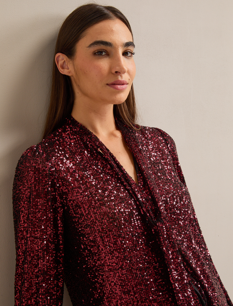 Elara Sequin Blouse - Burgundy