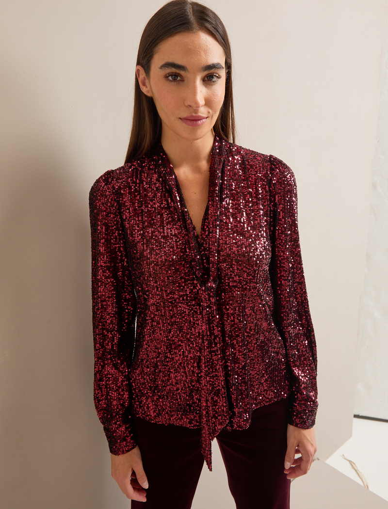 Elara Sequin Blouse - Burgundy