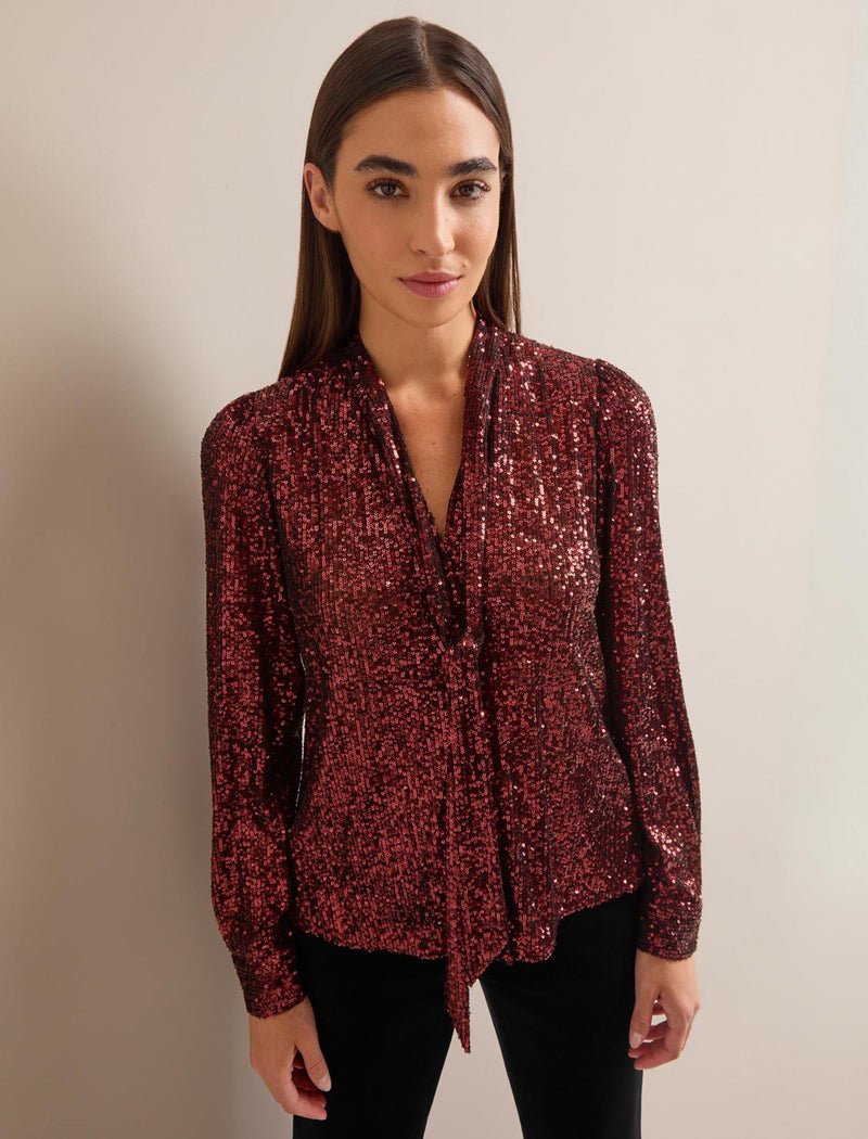 Elara Sequin Blouse - Burgundy