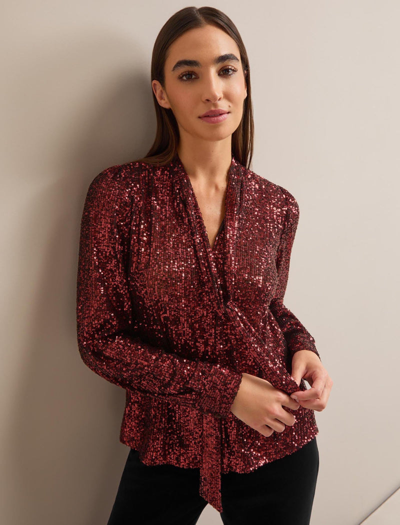 Elara Sequin Blouse - Burgundy