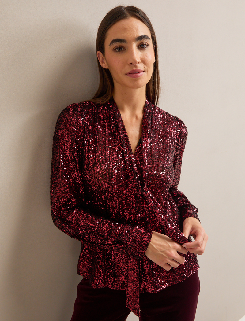 Elara Sequin Blouse - Burgundy
