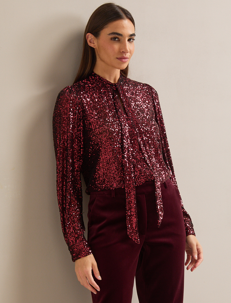 Elara Sequin Blouse - Burgundy
