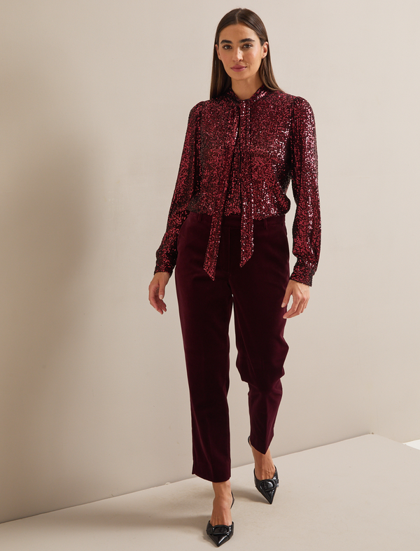 Elara Sequin Blouse - Burgundy