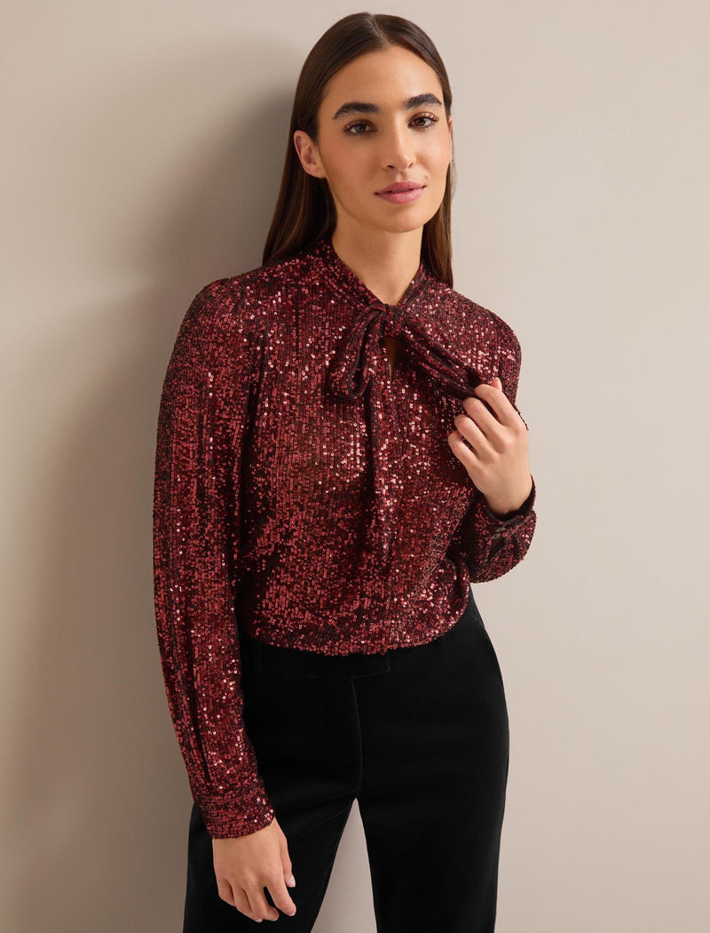 Elara Sequin Blouse - Burgundy